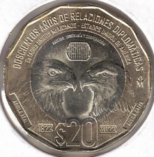 2022 ¡MÉXICO 200 ANIVERSARIO DIPLOMÁTICOS Brillante Moneda de 20 Pesos! segunda mano  Embacar hacia Mexico