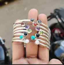 925 Sterling Silver 7 Bangles Set with 7 Gemstones, 7 Adjustable Bangles, for sale  Shipping to South Africa