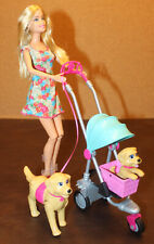 Barbie Doll Plus Pet Stroller + 2 Tan Puppy Dogs  Pet Walker, used for sale  Shipping to South Africa