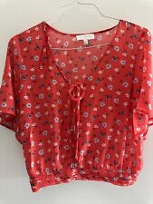 Blusa de praia floral curral vermelha amarração top M cintura franzida verão primavera camisa casual, usado comprar usado  Enviando para Brazil