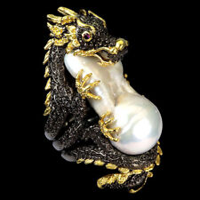 Anillo de joyería de dragón de plata esterlina 925 con piedras preciosas de 36x14 mm de perlas barrocas talla 8 segunda mano  Embacar hacia Argentina