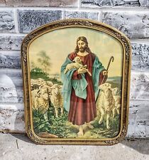 Antique Gold Floral Arched Top Picture Frame w/ Jesus Good Shepherd Litho Print for sale  Shipping to South Africa