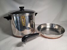 SITS FLAT ~ REVERE WARE 8 Qt Stainless/Copper Stock Pot w/Lid + 9” Skillet Pan for sale  Shipping to South Africa