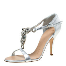 Giuseppe Zanotti Metallic Silver Leather Crystal Embellished Open Toe Sandals for sale  Shipping to South Africa