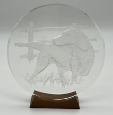 Campbell Round Etched Lucite Disc Wood Stand Setter Hunting Dog Lodge Cabin, used for sale  Shipping to Canada