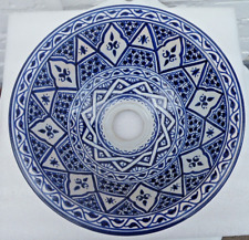 HAND PAINTED  CERAMIC HAND WASH BASIN * FES POTTERY 30 cm  Blue &White for sale  Shipping to South Africa