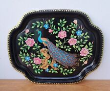 Vintage Peacock Worcester Ware Black Laquered Metal Bar Tea Tray Made In England for sale  Shipping to South Africa