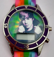Justin Bieber Silver-tone Digital Unisex Watch Purple Bezel Rainbow Jelly Band for sale  Shipping to South Africa