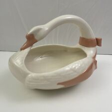 Plato/maceta/cesta grande de cerámica de cisne de ganso - vintage - rosa y blanco segunda mano  Embacar hacia Argentina