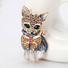 Moda Cristal Gato Animal Broche Alfiler Cuello de Solapa Alfiler Mujeres Joyería Regalo segunda mano  Embacar hacia Argentina