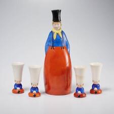 Robj Art Deco French Paris Ceramic Colorful Red Blue Liquor Decanter Cups Set for sale  Shipping to South Africa