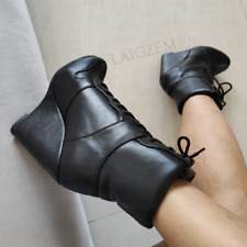 Ankle Booties Wedges Faux Leather Lace Up Height Increase Boots Shoes Big Size for sale  Shipping to South Africa