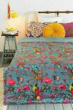 Colcha edredón Kantha hecha a mano con estampado de pájaros gris indio vintage decoración de cama segunda mano  Embacar hacia Argentina