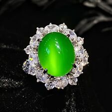 Novo anel de prata feminino clássico 12 mm hemisfério oval pedras preciosas de ágata verde natural, usado comprar usado  Enviando para Brazil