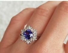 Anéis de diamante azul tanzanita folheados a ouro branco 14K corte redondo 2,50 ct criados em laboratório comprar usado  Enviando para Brazil