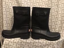 RARE HUNTER MATT BLACK BLOCK HEEL ANKLE WELLIES RAIN BOOTS UK6 EU39, used for sale  Shipping to South Africa