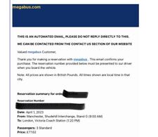 Megabus tickets 2023. for sale  STOCKPORT