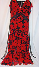 Vestido maxi floral vermelho/preto Eva Mendes tamanho grande mangas gorro, em camadas muito bom estado comprar usado  Enviando para Brazil