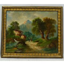 XIX w. Stary obraz olejny krajobraz dom w górach 70x59 cm na sprzedaż  PL