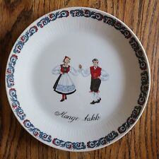 Vintage Norway Figgjo Flint · Hardanger Dancers 9.5" Dinner Plate "Mange Takk", used for sale  Shipping to South Africa