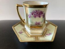 Usado, Pires de xícara de porcelana hexágono antigo Prússia Demitasse osso flores violeta dourado comprar usado  Enviando para Brazil