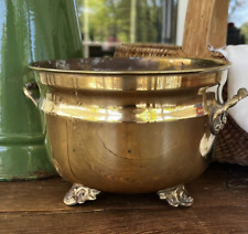 Vintage Solid Brass Cauldron Pot Footed Planter Ornate Floral Feet 6” Diameter for sale  Shipping to South Africa
