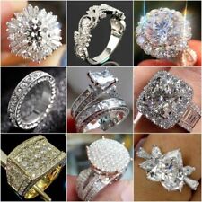 Elegante anel de casamento feminino de prata 925 com zircônia cúbica tamanho 6-10, usado comprar usado  Enviando para Brazil