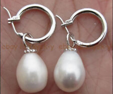Genuine AAA Natural South Sea White 8x10mm Pearl Dangle Earrings 14K White Gold for sale  Shipping to South Africa