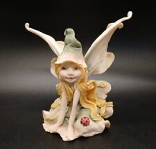 Resin Fairy Figurine 3.5"×3" Golden Haired Kneeling Pink & Green w/Ladybug  for sale  Shipping to South Africa