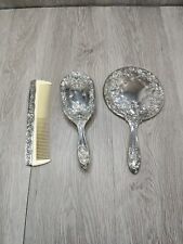 Vintage Silver Plated vanity Beauty set Art Nouveau Floral Mirror Brush And Comb, used for sale  Shipping to South Africa