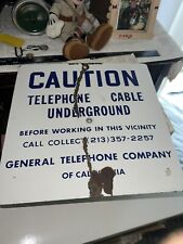 Cobalt Blue Porcelain Sign Caution Cable Underground General Telephone 12”, used for sale  Shipping to South Africa