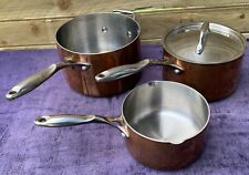 Vintage STELLAR 3 Copper & Stainless Steel Sauce Pan Set - 14.5 / 16.5 / 18.5cm, used for sale  Shipping to South Africa