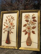 Obras de arte florais emolduradas originais da década de 1970 (folheados de tinta e madeira), usado comprar usado  Enviando para Brazil