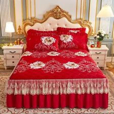 Princess Lace Quilted Bed Sheets Thick Warm Velvet Bed Skirt King Queen Size, used for sale  Shipping to South Africa