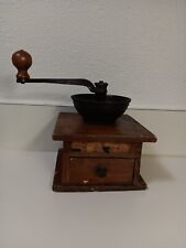 Antique Coffee Grinder Mill Cast Iron & Wood With Hand Crank & Drawer Vintage for sale  Shipping to South Africa