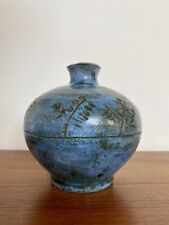 Ancien Vase Céramique Bleu Scarifié Jacques BLIN  VALLAURIS  French Ceramic d'occasion  Masevaux