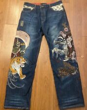 Jeans jeans masculino Karakuri Tamashii Raijin Raiden bordado tigre azul tamanho 38 comprar usado  Enviando para Brazil