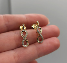 10k Yellow Gold Natural White Diamond Infinity Dangle Drop Earrings Screw Back for sale  Shipping to South Africa