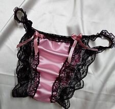 Glam sexy Pink Satin Black Lace mens Sissy knickers panties sexy Frilly cd tv, used for sale  Shipping to South Africa