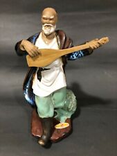 uf011 Shiwan Mudman Pottery Figurine Xinjiang Uyghur Old man Playing Music, used for sale  Shipping to South Africa