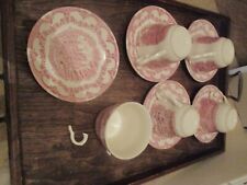 Hampton Court Vintage English Ironstone Tableware pink & white teacups & saucers for sale  SHEPTON MALLET