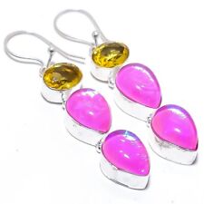 Pink Triplet Fire Opal Citrine 925 Sterling Silver Jewelry Earring 2.4"  A-1 P05, used for sale  Shipping to United Kingdom