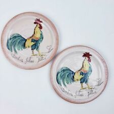 Set Of 2 Pottery Barn Stoneware Rooster  French Country Dinner Plate 9.5", used for sale  Shipping to South Africa