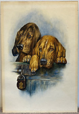 Pintura en acuarela de Basset Hounds de 1920 - después firmada por Arthur Wardle. "HLP" segunda mano  Embacar hacia Mexico