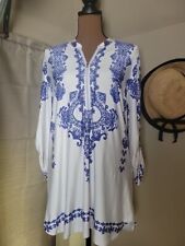 Used, Peter Nygard Womens Blouse Tunic Top Size L Blue & White 3/4 sleeve for sale  Shipping to South Africa