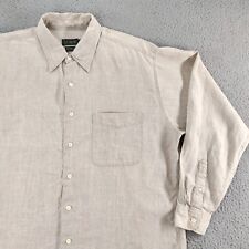 Używany, VINTAGE J.CREW Koszula Męska Duża OARSMAN 100% Len Button Up Długa Tkana Beżowa HK na sprzedaż  Wysyłka do Poland