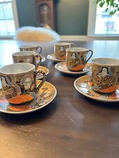 Antique Japanese Satsuma Moriage Hand-Painted Tea Cups With Saucers Set Of 6 for sale  Shipping to South Africa