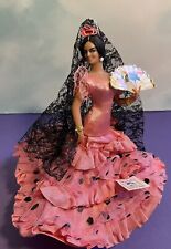 Boneca dançarina flamenca espanhola vintage Marin Chiclana vestido rosa, fã, em suporte 7" comprar usado  Enviando para Brazil