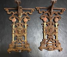 VTG RARE 2pc Salvaged Cast Iron Gothic Face Wall Shelves Brackets for sale  Hollywood