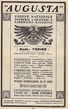 PUBBLICITA' 1912 AUGUSTA TORINO FONDERIA CARATTERI MACCHINE INCISIONI TIPOGRAFIA usato  Biella